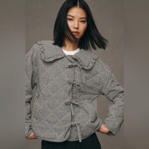 Maeve Black and White Checkered Puffer Jacket